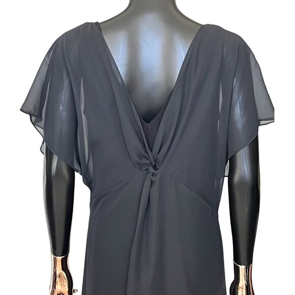 Adrianna Papell Chiffon Overlay Dress Flutter Sleeves Black Midi SZ 12-14 Approx - Picture 5 of 12